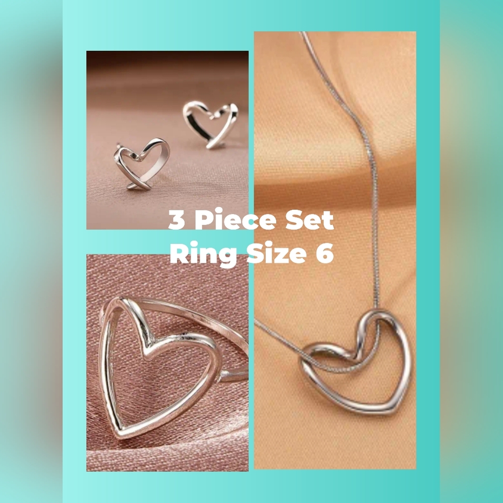 3 Piece Silver Heart Jewelry Set